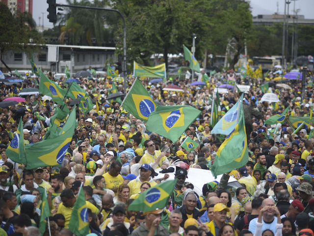 RIO DE JANEIRO, BRAZIL, NOVEMBER 02: Supporters of Brazil's President Jair Bolsonaro stage a demonstration to urge military to intervene in after the election victory of Luiz Inacio Lula da Silva, at the central area of the Rio de Janeiro, Brazil, on November 02, 2022. Bolsonaro lost to Luiz Inacio Lula da Silva in a tight race, garnering 50.9% of the vote compared to Bolsonaroâs 49.1%, according to Brazil's Supreme Electoral Court. (Photo by Fabio Teixeira/Anadolu Agency via Getty Images)