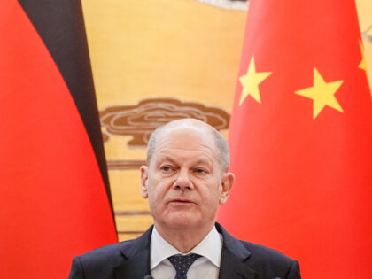 04 November 2022, China, Peking: German Chancellor Olaf Scholz (SPD) gives a press conference in the Hebei Hall of the Great Hall of the People. Scholz is traveling to China for his first visit as chancellor. Among other things, the visit will focus on German-Chinese relations, economic cooperation, the Ukraine …