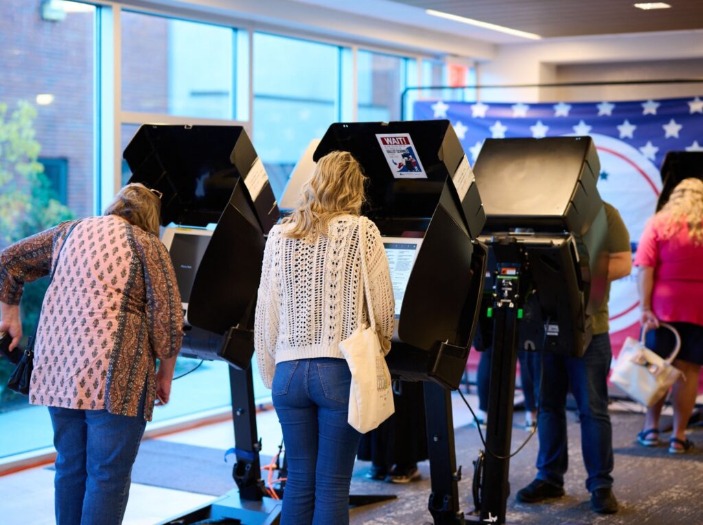 Voters cast their ballots at the Lake County Board of Elections headquarters in Painesville, Ohio, on November 6, during early voting for the 2022 midterm elections. (Photo by DUSTIN FRANZ / AFP) (Photo by DUSTIN FRANZ/AFP via Getty Images)