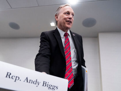 UNITED STATES - NOVEMBER 10: Rep. Andy Biggs, R-Ariz., attends a roundtable discussion with members of the House Freedom Caucus on the COVID-19 pandemic at The Heritage Foundation on Thursday, November 10, 2022. (Tom Williams/CQ-Roll Call, Inc via Getty Images)