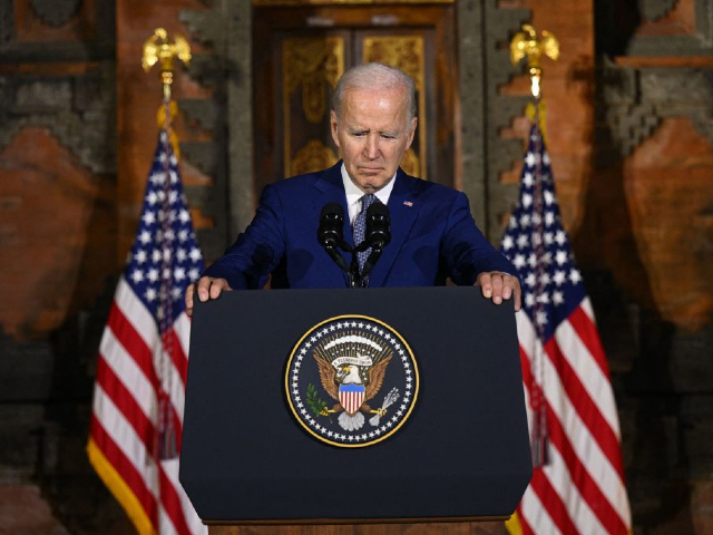 US President Joe Biden holds a press conference on the sidelines of the G20 Summit in Nusa Dua on the Indonesian resort island of Bali, November 14, 2022. (Photo by SAUL LOEB / AFP) (Photo by SAUL LOEB/AFP via Getty Images)