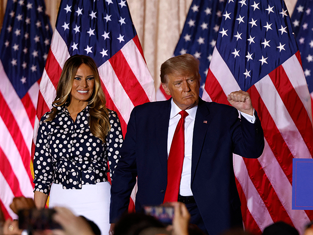 Former US President Donald Trump, joined by former US First Lady Melania Trump, arrives to speak at the Mar-a-Lago Club in Palm Beach, Florida, on November 15, 2022. - Donald Trump pulled the trigger on a third White House run on November 15, setting the stage for a bruising Republican …