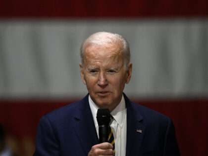 HAVELOCK, USA - NOVEMBER 21: One day after his 80th birthday President Joe Biden speaks during the Friendsgiving dinner with servicemembers and military families as part of the White House's Joining Forces Initiative at the Marine Corps Air Station Cherry Point in Havelock NC, North Carolina, United States on November …