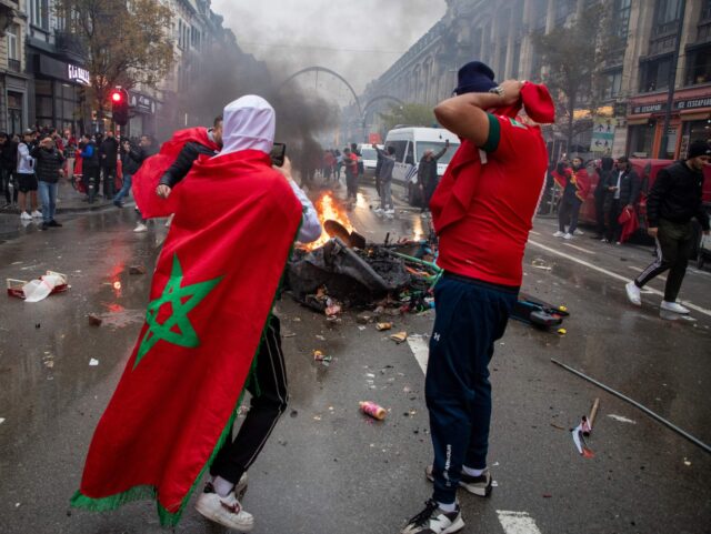 Illustration picture shows incidents during the celebrations of Moroccan supporters and po