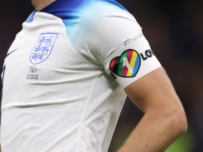 MILAN, ITALY - SEPTEMBER 23: Harry Kane of England's One Love LGBT armband is seen during the UEFA Nations League, League A, Group 3 match between Italy and England at San Siro on September 23, 2022 in Milan, Italy. (Photo by Jonathan Moscrop/Getty Images)