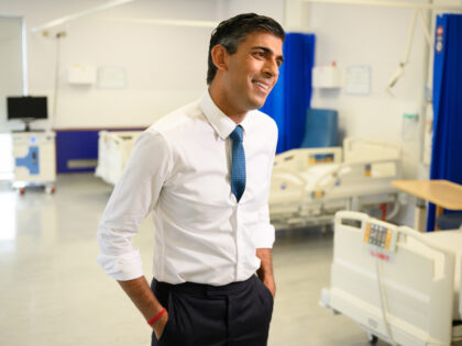 LONDON, ENGLAND - OCTOBER 28: Prime Minister Rishi Sunak speaks with members of the media as he visits Croydon University hospital on October 28, 2022 in London, England. The Prime Minister is reported to be reviewing proposals for next month’s autumn statement, in a bid to raise up to £50 …