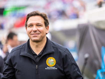 Florida Governor Ron DeSantis looks on before the start of a game between the Georgia Bulldogs and the Florida Gators at TIAA Bank Field on October 29, 2022 in Jacksonville, Florida. (Photo by James Gilbert/Getty Images)