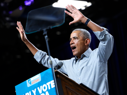 Former U.S. President Barack Obama speaks at a campaign rally in support of Nevada Democrats at Cheyenne High School on November 01, 2022 in North Las Vegas, Nevada. With a week until the midterm elections, both Gov. Steve Sisolak and U.S. Sen. Catherine Cortez Masto (D-NV) hold narrow leads over …
