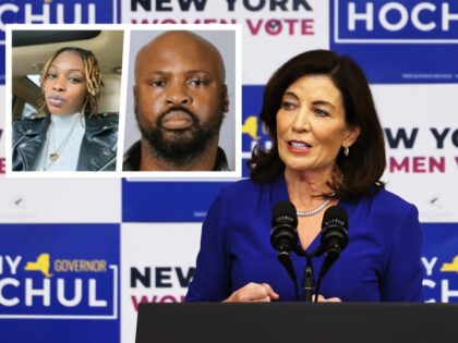 NEW YORK, NEW YORK - NOVEMBER 03: Gov. Kathy Hochul speaks during a New York Women “Get Out The Vote” rally at Barnard College on November 03, 2022 in New York City. Vice President Kamala Harris and Secretary Hillary Rodham Clinton joined Gov. Kathy Hochul and Attorney General Letitia James …