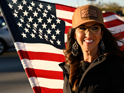 Congresswoman Lauren Boebert joined other during an Election Day rally at the intersection of Rimrock Ave. and I-70 Business Loop on November 8, 2022 in Grand Junction, Colorado. (Photo by RJ Sangosti/MediaNews Group/The Denver Post via Getty Imagest)