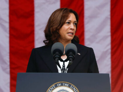 ARLINGTON, VIRGINIA - NOVEMBER 11: U.S. Vice President Kamala Harris gives remarks at a National Veterans Day Observance ceremony in the amphitheater of the Arlington National Ceremony on November 11, 2022 in Arlington, Virginia. In her remarks Harris noted that this is the first Veteran's day since U.S. President Joe …