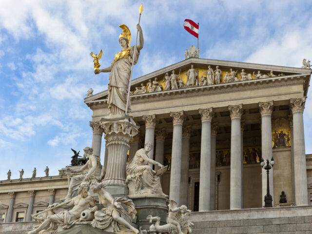 The Austrian Parliament building is a Greek revival style building, constructed from 1874