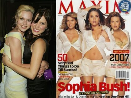 (INSET: Maxim Magazine cover) (L-R) Actors Hilarie Burton and Sophia Bush attend The WB Upfront All-Star Party May 18, 2004 in New York City. (Photo by Peter Kramer/Getty Images)