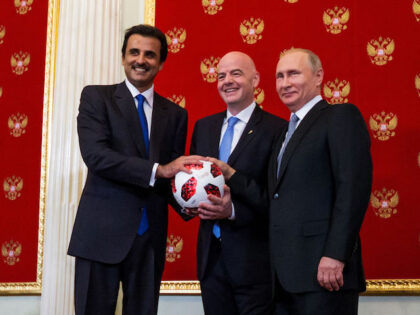 participate in a handover ceremony ahead of the 2018 FIFA World Cup Russia Final between France and Croatia at Kremlin on July 15, 2018 in Moscow, Russia.
