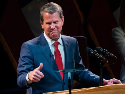 Brian Kemp, governor of Georgia, speaks during an election night rally in Atlanta, Georgia, US, on Tuesday, Nov. 8, 2022. Democratic challenger Stacey Abrams conceded to Governor Kemp on Tuesday in a rematch of their 2018 race, reported the Associated Press. Photographer: Elijah Nouvelage/Bloomberg via Getty Images