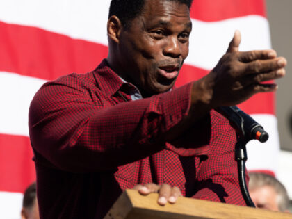 Georgia Republican Senate nominee Herschel Walker addresses the crowd of supporters during a campaign stop on October 20, 2022 in Macon, Georgia. Walker in running against incumbent Senator Raphael Warnock (D-GA) in the mid-term elections. (Photo by Jessica McGowan/Getty Images)