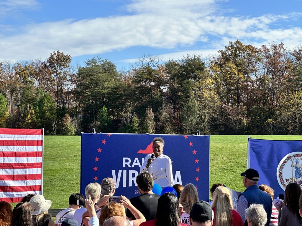 Virginia Lt. Gov. Winsome Earle-Sears speaks at Alexandria, VA campaign rally. (Jacob Bliss / Breitbart News).
