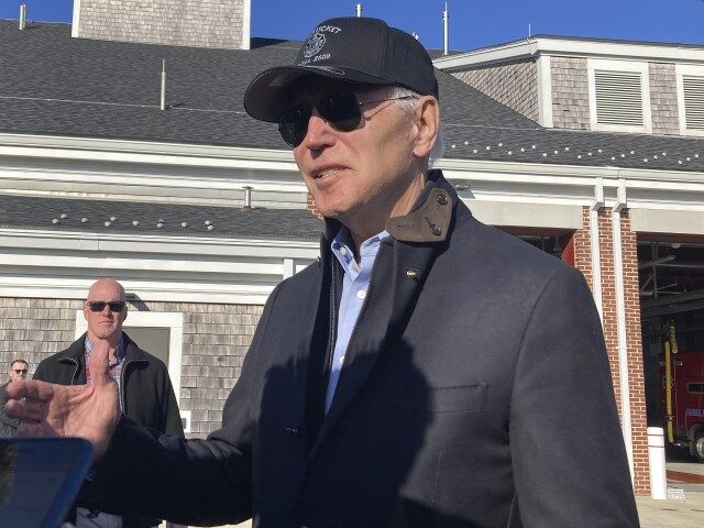 President Joe Biden talks with reporters during a visit on Thanksgiving Day to the Nantucket Fire Department in Nantucket, Mass., Thursday, November 24, 2022. (Susan Walsh/AP)