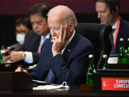 US President Joe Biden attends an event on the Partnership for Global Infrastructure and Investment on the sidelines of the G20 Summit in Nusa Dua on the Indonesian resort island of Bali, November 15, 2022. (SAUL LOEB/AFP via Getty Images)