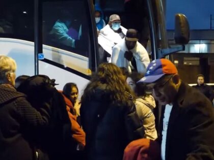 A busload of migrants arrive in Philadelphia from Texas. (Breitbart News Video Screenshot)