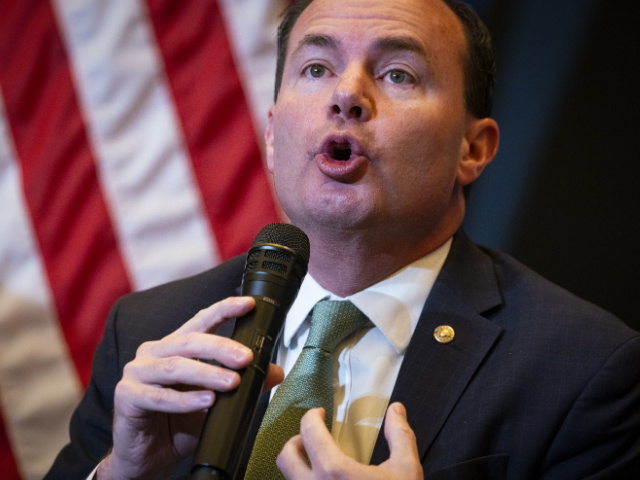 Senator Mike Lee, a Republican from Utah, speaks during the America First Policy Institute