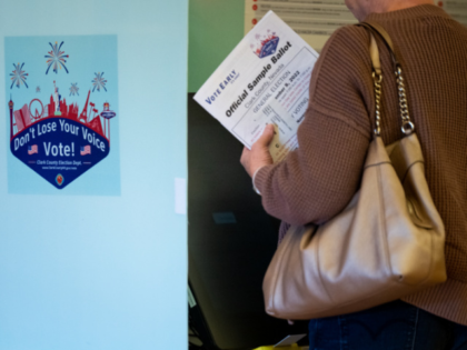 UNITED STATES - OCTOBER 24: A woman votes at the Anthem Center in Henderson, Nev., during early voting in Nevada on Monday, October 24, 2022. (Bill Clark/CQ-Roll Call, Inc via Getty Images)