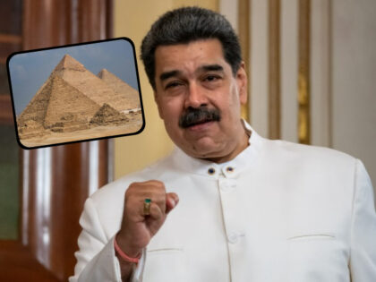 Nicolás Maduro, inset: Pyramids of Egypt