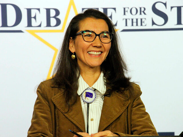 FILE - U.S. Rep. Mary Peltola, D-Alaska, smiles before a debate for Alaska's sole U.S. Hou