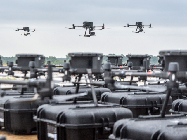 UKRAINE - AUGUST 2, 2022 - The presentation of 30 DJI Matrice 300 RTK drones purchased for the Armed Forces of Ukraine under the Army of Drones Project is underway in Ukraine. This photo cannot be distributed in the Russian Federation. (Photo credit should read Evgen Kotenko/ Ukrinform/Future Publishing via …