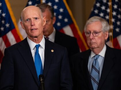Senator Rick Scott, a Republican from Florida, speaks during a news conference following the weekly Republican caucus luncheon at the U.S. Capitol in Washington, DC, on Tuesday, Sept. 20, 2022. House and Senate leaders are entering a final round of negotiations on a plan to fund the government through the …