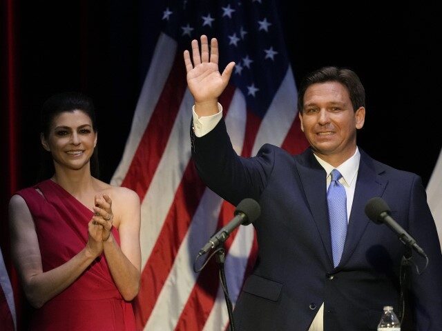 FILE - Florida's Republican Gov. Ron DeSantis waves as his wife Casey applauds, follo