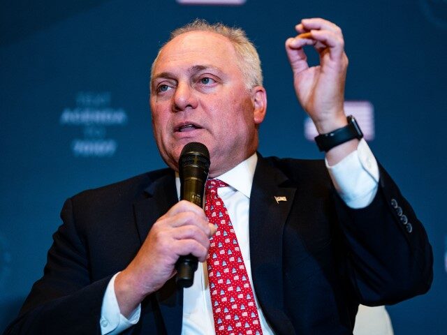 House Minority Whip Steve Scalise (R-LA) gestures while speaking during a panel at the Ame