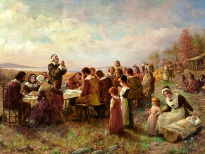 "The First Thanksgiving at Plymouth," 1914. Private Collection. Artist Brownscombe, Jennie Augusta (1850-1936). (Photo by Fine Art Images/Heritage Images/Getty Images)