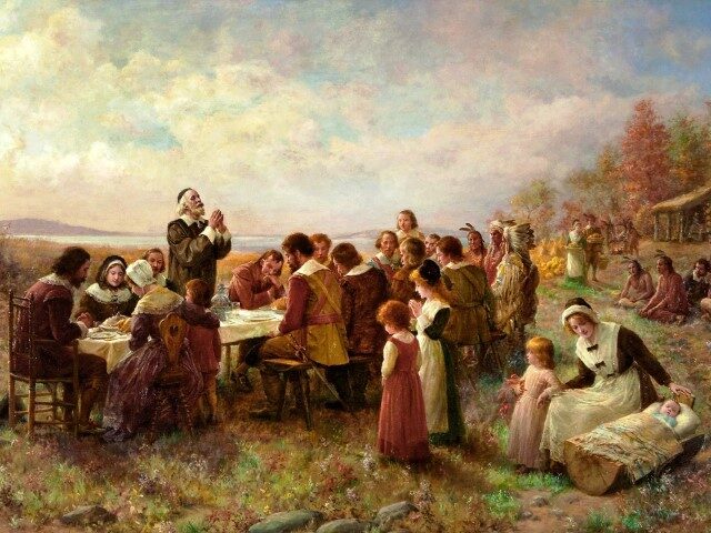 "The First Thanksgiving at Plymouth," 1914. Private Collection. Artist Brownscom