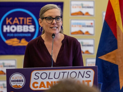 TUCSON, ARIZONA - NOVEMBER 06: Democratic candidate for Arizona governor Katie Hobbs speaks to supporters at a campaign rally on November 06, 2022 in Tucson, Arizona. With two days remaining before the midterm election, Hobbs is in a tight race with Trump-endorsed Republican candidate Kari Lake. (Photo by John Moore/Getty …