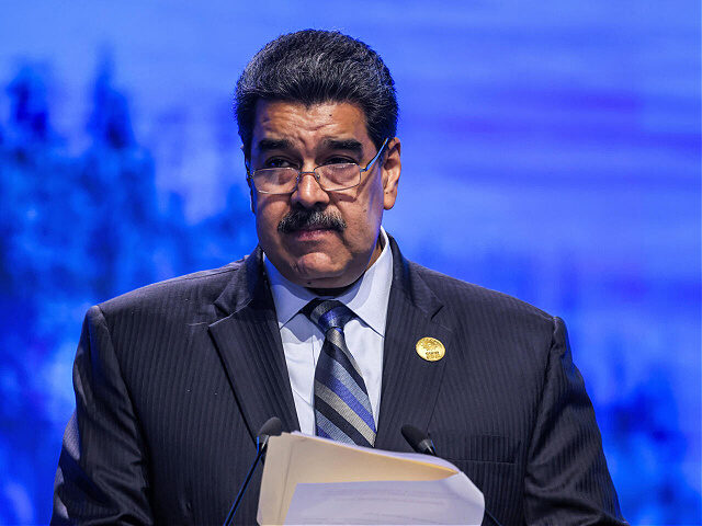 Venezuela's President Nicolas Maduro delivers a speech at the leaders summit of the COP27 climate conference at the Sharm el-Sheikh International Convention Centre, in Egypt's Red Sea resort city of the same name, on November 8, 2022. (Photo by AHMAD GHARABLI / AFP) (Photo by AHMAD GHARABLI/AFP via Getty Images)