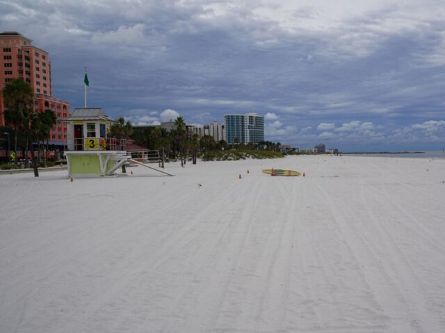 Clearwater Beach is empty of visitors ahead of Hurricane Ian on September 27, 2022 in Clea