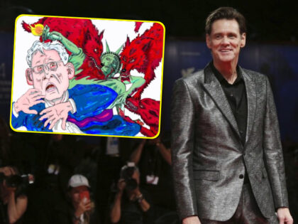 (INSERT: cartoon of M Merrick Garland drawn by Jim Carrey) In this Sept. 5, 2017, file photo, actor Jim Carrey poses for photographers at the premiere of the film 'Jim and Andy: The Great Beyond' at the 74th edition of the Venice Film Festival in Venice, Italy. Carrey is being …
