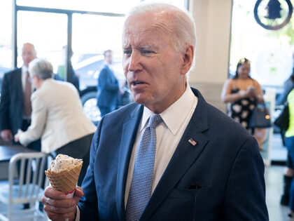 President Joe Biden speaks to the press as he stops for ice cream in Portland, Oregon, on October 15, 2022. (SAUL LOEB/AFP via Getty Images)