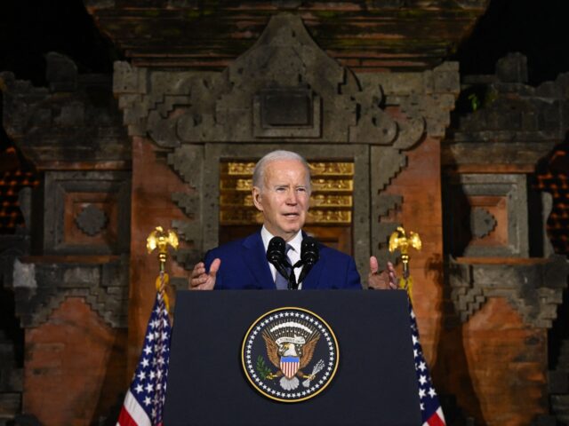US President Joe Biden holds a press conference on the sidelines of the G20 Summit in Nusa Dua on the Indonesian resort island of Bali, November 14, 2022. (Photo by SAUL LOEB / AFP) (Photo by SAUL LOEB/AFP via Getty Images)