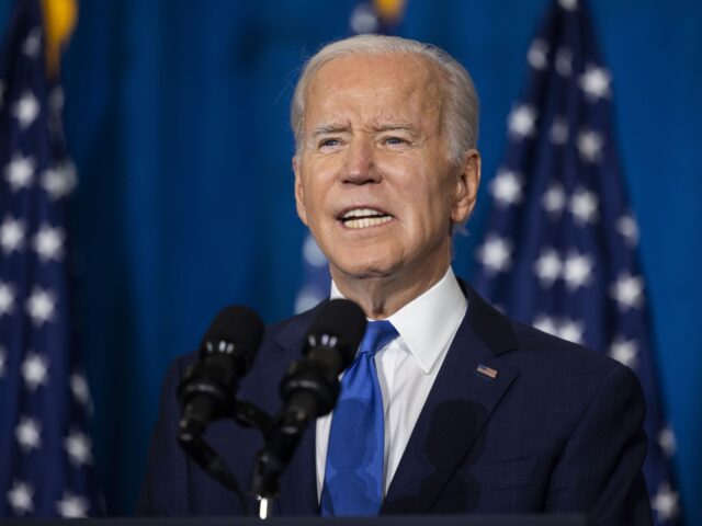 US President Joe Biden speaks at a Democratic National Committee event in Washington, DC,