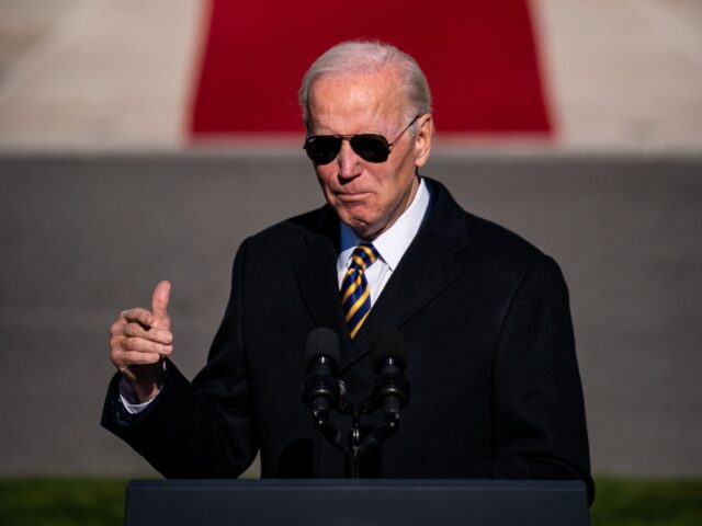 WASHINGTON, DC - NOVEMBER 21: President Joe Biden speaks during a ceremony for the pardoning of the National Thanksgiving Turkeys Chocolate and Chip on the South Lawn of the White House on Monday, Nov. 21, 2022 in Washington, DC. Chocolate and Chip were raised at Circle S. Ranch, outside of …