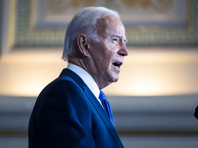 US President Joe Biden speaks at a Democratic National Committee event in Washington, DC,