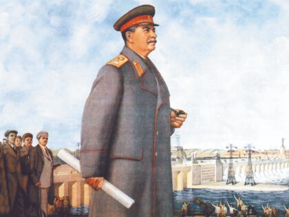 RUSSIA - CIRCA 1900: Stalin overlooks what was the largest electric power dam in the world
