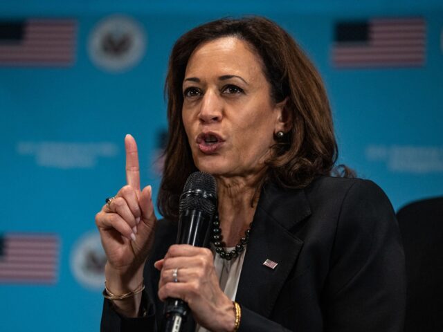 US Vice-President Kamala Harris speaks during the town hall meeting about the empowerment