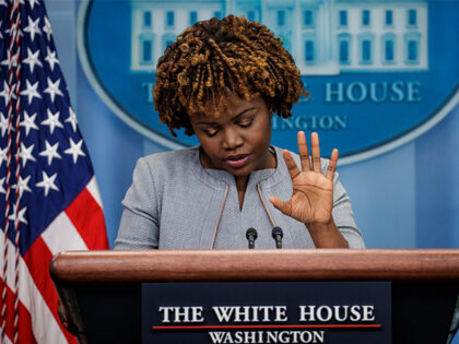 WASHINGTON, DC - NOVEMBER 07: White House Press Secretary Karine Jean-Pierre speaks during a daily press briefing in the James S. Brady Press Briefing Room at the White House on November 7, 2022 in Washington, DC. The upcoming midterm election was addressed during the briefing. (Photo by Samuel Corum/Getty Images)