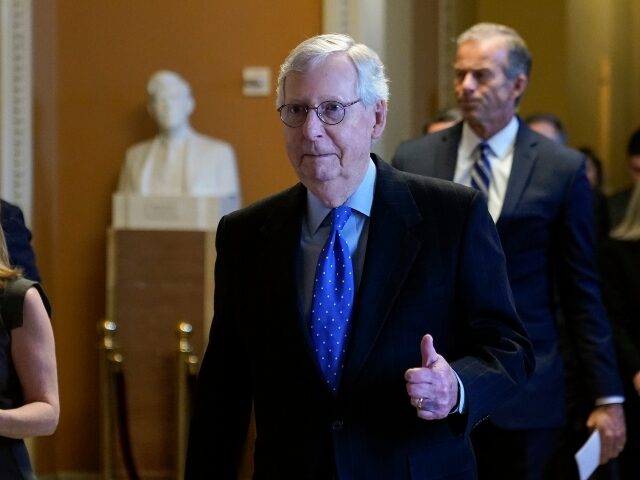 Senate Minority Leader Mitch McConnell of Ky., gestures after being reelected as Republica