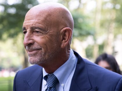 Tom Barrack Jr., founder of Colony Capital Inc., arrives at criminal court in New York, U.S., on Monday, July 26, 2021. Barrack and U.S. prosecutors have reached agreement on a bail package that will allow him to be freed ahead of a trial on charges that he illegally lobbied the …
