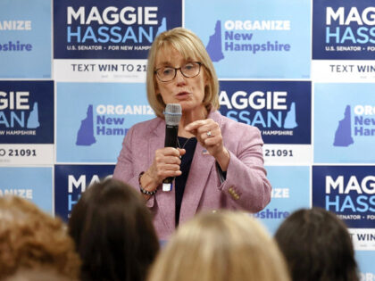 FILE - Sen. Maggie Hassan, D-N.H., left, speaks as first lady Jill Biden looks on during an organizing event, Saturday, Oct. 29, 2022, in Portsmouth, N.H. (AP Photo/Mary Schwalm, File)