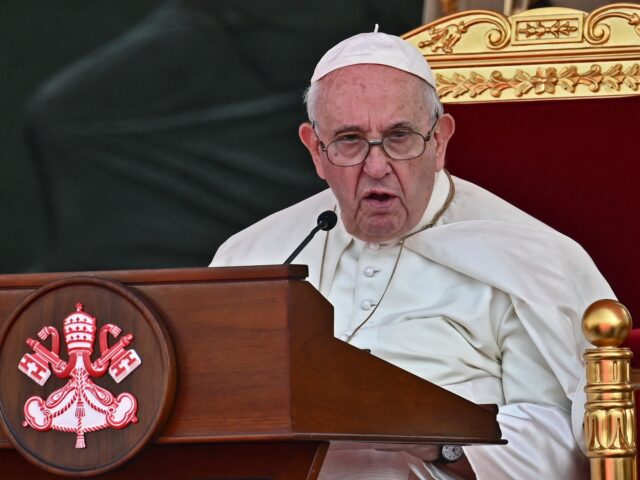 Pope Francis delivers a speech during the closing ceremony for the Bahrain Forum for Dialo